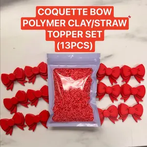 COQUETTE BOW (RED) straw topper and polymer clay bundle (13PCS)