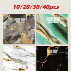 10pcs/20pcs/30pcs/40pcs Multiple Color Marble Pattern Self-Adhesive Wall Stickers, Easy Clean Reusable Wallpaper, Bathroom Kitchen Living Room Decor