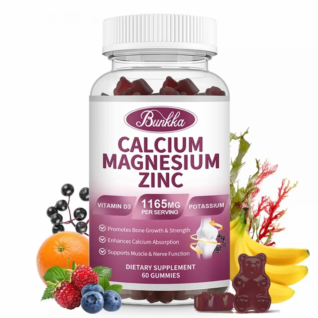 Calcium Magnesium Zinc Gummies with Vitamin D3 - Bone & Muscle Support - Delicious Berry Flavor - 120 Gummies (2 Pack)