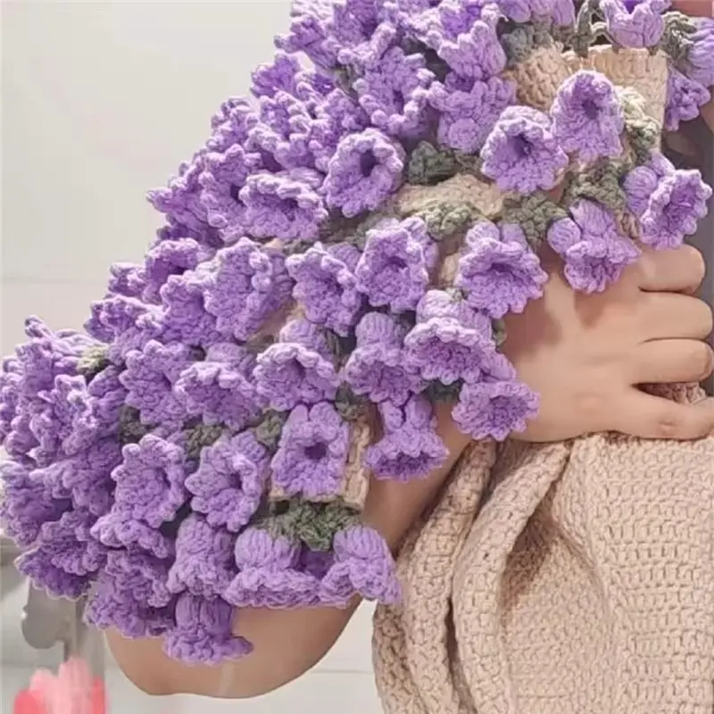 Handmade Bouquet Throw Blanket, Crocheted Wool Floral with Rose & Lily of the Valley, Light Purple, Transforms into Lasting Flower Bouquets, Unique Gift, Lasting Floral Bouquet