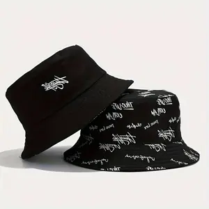 1 Piece Unisex Embroidered Letter Bucket Hat, Fashion Art Casual Foldable Sun Hat, Polyester Textile, Non-Elastic, Hand Wash/Dry Clean