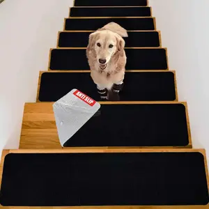 Nonslip Treads Wooden Steps, 15 PCS 30" x 8" Safety Rug Slip Resistant Runner with Reusable, Carpet Landing Mat for Elders Pets Soft Mats Indoor (Black)