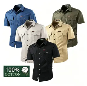 Men’s 100% Cotton Short Sleeve Work Shirts, Multi-color Button-Down Utility Tops, Breathable Casual Summer Outfits for Rugged Mensfashion Style