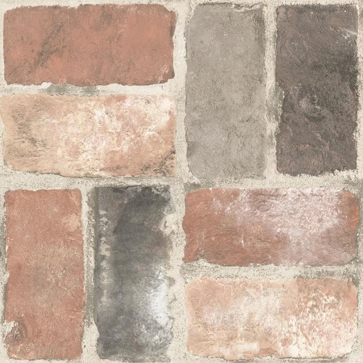 212 MAIN Harvard Brick Peel & Stick Virgin Vinyl Square Floor Tiles, 12x12 in Textured Low-Lustre Water-Resistant Red Decorative Flooring, 10 Easy-Install Self-Adhesive Bathroom Tiles (60x24 in Coverage), Self Adhesive Tiles
