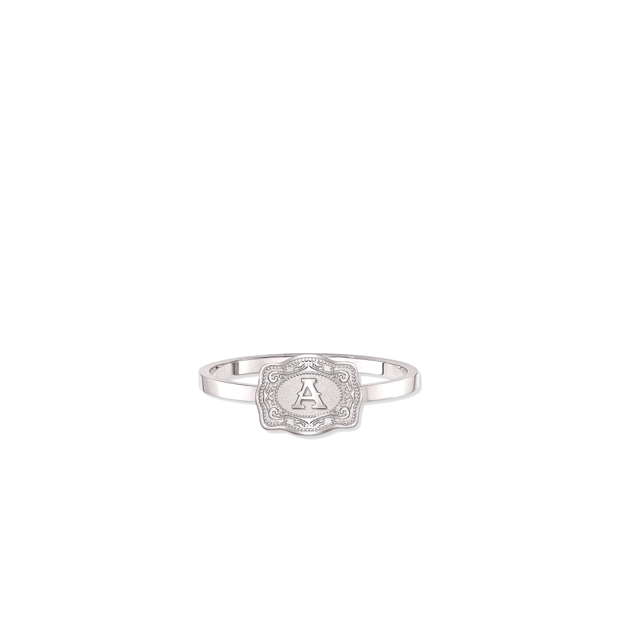 SpurWest Ultra Mini Belt Buckle Ring (Initial) - Silver