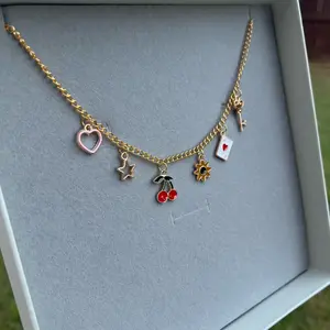 FizzLuxe Custom Charm Necklace with Heart, Star, and Cherry Charms, Adjustable Chain, Customizable Design, Metal Coating, Versatile Accessory