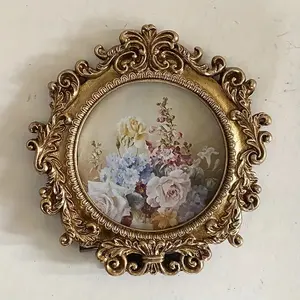 Vintage Embossed Round Photo Frame, 4 Inches, Elegant Tabletop & Wall Decor, Unique Gift for Home/office, Random Photo Paper