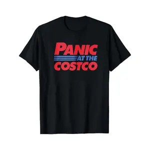 Black T Shirt Panic At The Costco Graphic Print For Casual Wear And Fun Outings