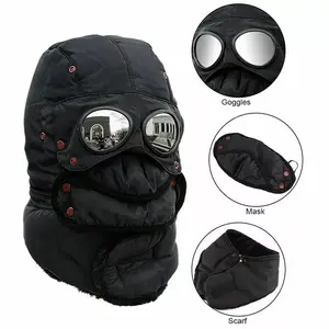 1pc Winter Thermal Hat with Glasses Winter Cycling Windproof Ski Mask Cap Fashion Warm Hat