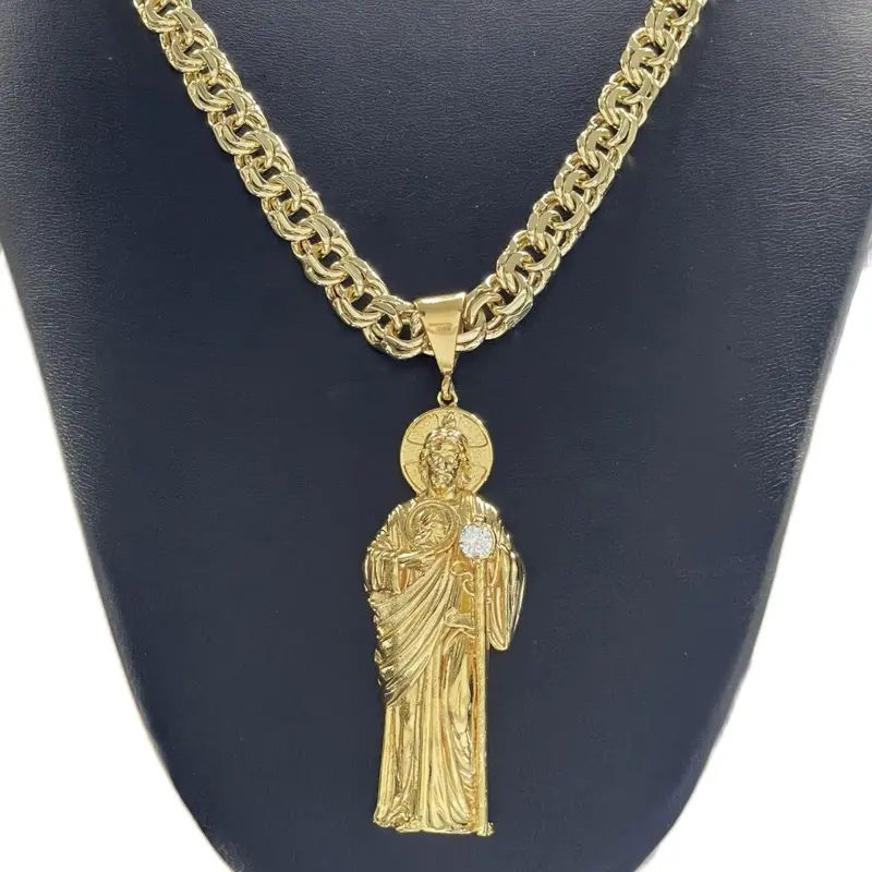 8mm Chino Link with San Judas white stone pendant