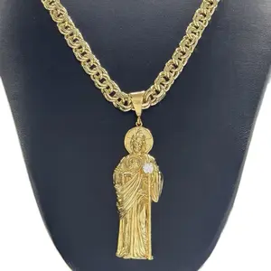 8mm Chino Link with San Judas white stone pendant