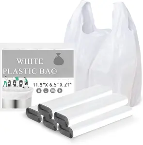 Plastic Bags, 300 Count T Shirt Bags, Plastic Bags With Handles For Shopping, Plastic Grocery Bags, Plastic Bags For Small Business (11"x 6"x 21"), Recyclable White Plastic Bag