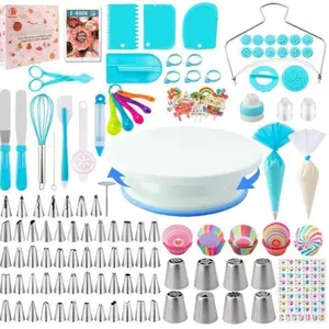 356 Cake Decoration Kit Tools Baking Accessories with Cake Turntable Pastry Piping Bag for Beginners Easy to Use Durable Stainless Steel Set Professional Cake Decorating Kit
