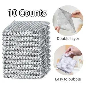 10 Counts Non Scratch Wire DishclothMultipurpose Wire Dishwashing Rag MetalScrubbers for for Wet and Dry Cleaning, 2-LayerKitchen Cleaning Cloth Cleaning Tool Reusable Multifunctional Dishwashing Rags Stain Resistant Washable