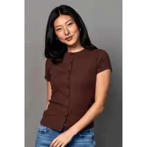 Talia Button Up Tee in Cocoa Talia Button Up Tee in Cocoa