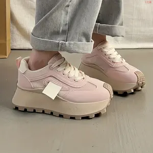 LISM Women'S Stylish Burgundy & White Sneakers - Casual Lace-Up with Thick Sole, Breathable Mesh Upper, All-Season Comfort, Trendy Street Style, Casual Footwear |   Trendy Casual Shoes |   Laceup Design