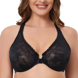 MELENECA Women's Plus Size Racerback Unlined Elegant Floral Lace Underwire Front Closure Minimizer Bra Adjustable Womenswear TikTokShopBlackFriday