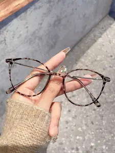 Women's Round Metal Frame Anti-Blue Light Glasses, Cute Style Daily Wear Eyewear, Suitable for Commuting, All Seasons Use