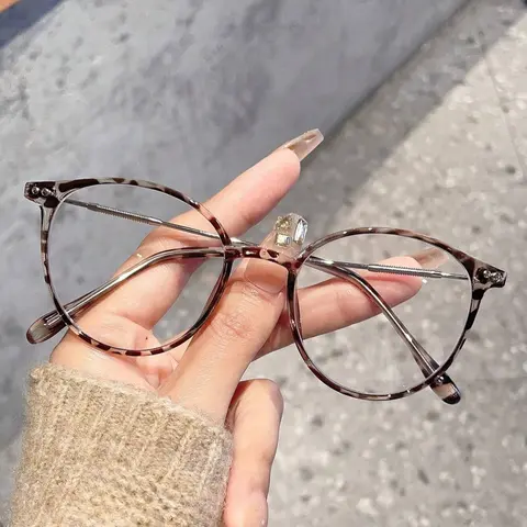 Women's Round Metal Frame Anti-Blue Light Glasses, Cute Style Daily Wear Eyewear, Suitable for Commuting, All Seasons Use