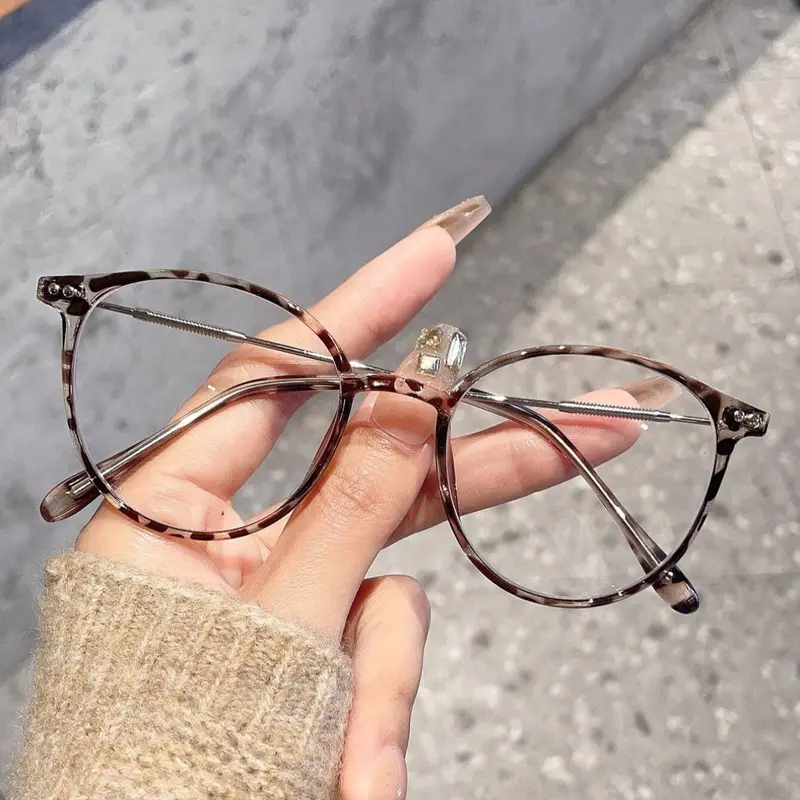 Women's Round Metal Frame Anti-Blue Light Glasses, Cute Style Daily Wear Eyewear, Suitable for Commuting, All Seasons Use