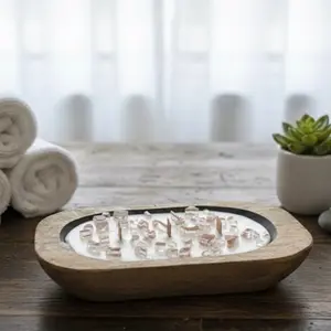 Cow Print or Crystal Vegan Soy Wax Oval Dough Bowl Candle Non Toxic Hand Carved Rustic Design for Decorative Use Long Lasting Burn Time 20oz Size Phthalate Free Fragrance