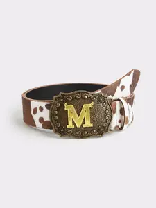 Bohemian Style Cow Print Belt, Adjustable Vintage M Buckle, Unisex Fashion Belt for Parties, School, Daily Wear, Outdoor Activities, Waistband Buckle