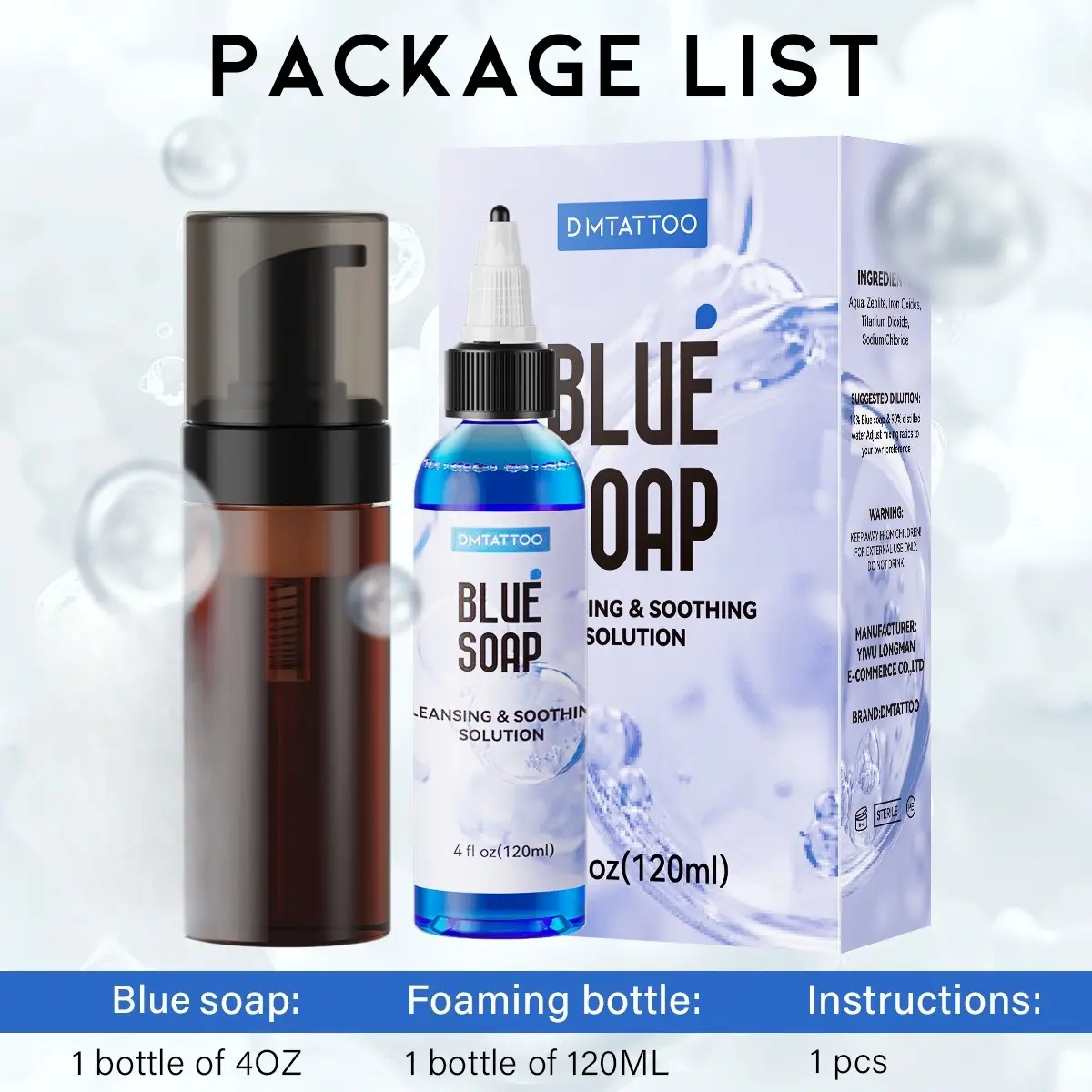 DM Concentrated Green Algae Tattoo Cleaning Soap Liquid, large capacity mild formula. Clean and disinfect tattoo skin effectively, comes with free foaming bottle, perfect for professional tattoo daily care.