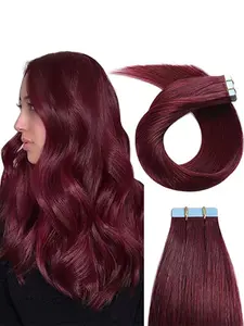 #99J 20pcs 50g Tape in Hair Extensions Human Hair Red Tape in Hair Extensions 100% Real Human Hair Seamless Skin Weft   14-26 Inches Invisible Extension Hairpiece