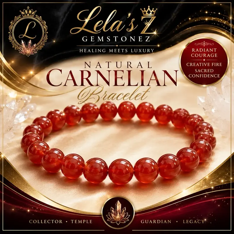 Lela's GemStoneZ Natural Carnelian Bracelet - Genuine 8mm Polished Beads for Courage & Confidence - Comfortable Stretch - Gift-Ready with Certificate of Authenticity