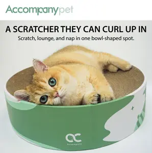 Accompanypet 16.1" Round Cat Scratcher Lounge Bed, 2-in-1 70-Layer 120G Corrugated Cardboard Scratch Pad with Bowl-Shaped Resting Spot for Indoor Cats, Green