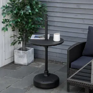 20" Umbrella Table Tray – Easy to Install Table-Top, Round Portable for Swimming Pool, Beach, Patio, Deck, Garden, Fits 1.5" Poles, HDPE Plastic, Wood-Grain Texture, 44 lbs Capacity, Black