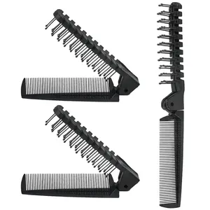 3PCS Travel Foldable Brush, Anti-Static Hair Comb and Double Headed Hairdressing Tool for Men & Women (Black)