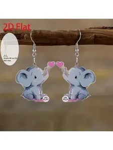elephant heart raising cartoon pattern pendant earrings, fashionable jewelry, party gifts, Heart Shaped Earrings, holiday gifts for family and friends