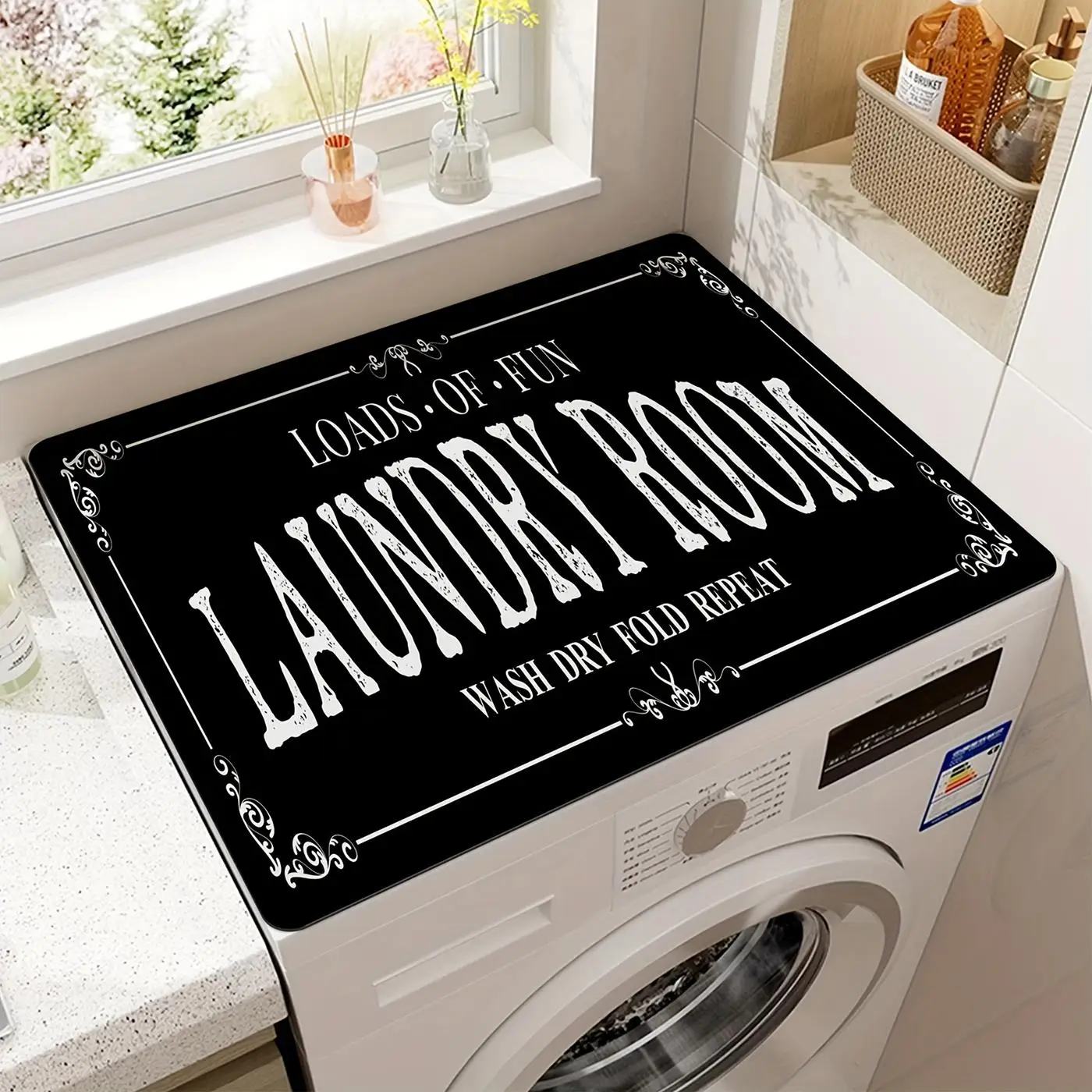 Washing Machine Dust Cover Mat, Letter Pattern Laundry Room Drain Mat, Quick-drying Anti-slip Drain Mat for Washing Machine Top and Dryer, Halloween D