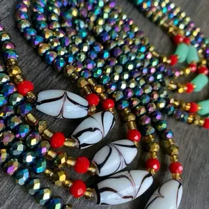 Rainbow Swirl Authentic Tie-On Waistbeads 50-60 Inches Handcrafted Glass Seed Beads Adjustable Fit Ghana Imported Ethical & Cultural Symbolic Color Meanings