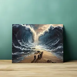 1 Piece Moses Parting of the Red Sea Canvas Art Print - Modern Religious Wall Decor with Wooden Frame, 16x12inch Vertical Bible Scene Suitable for Living Room, Bedroom, Office - Vibrant Ink Canvas, Ready to Hang