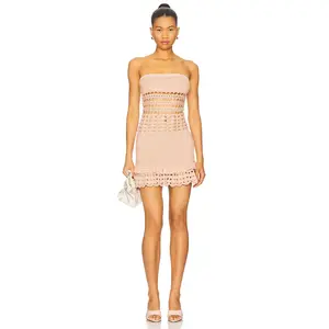 retrofete Vali Crochet Pearl Embellished Dress in Metallic Peche
