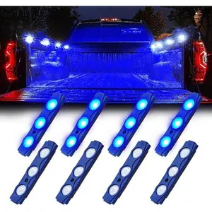 Xprite Blue LED Truck Bed Light Kits Rock Lights with On/Off Switch, for Pickup Footwells, Running Boards, Cargo, Under Car, Tonneau Cover, Rail Lighting - 8 PCs