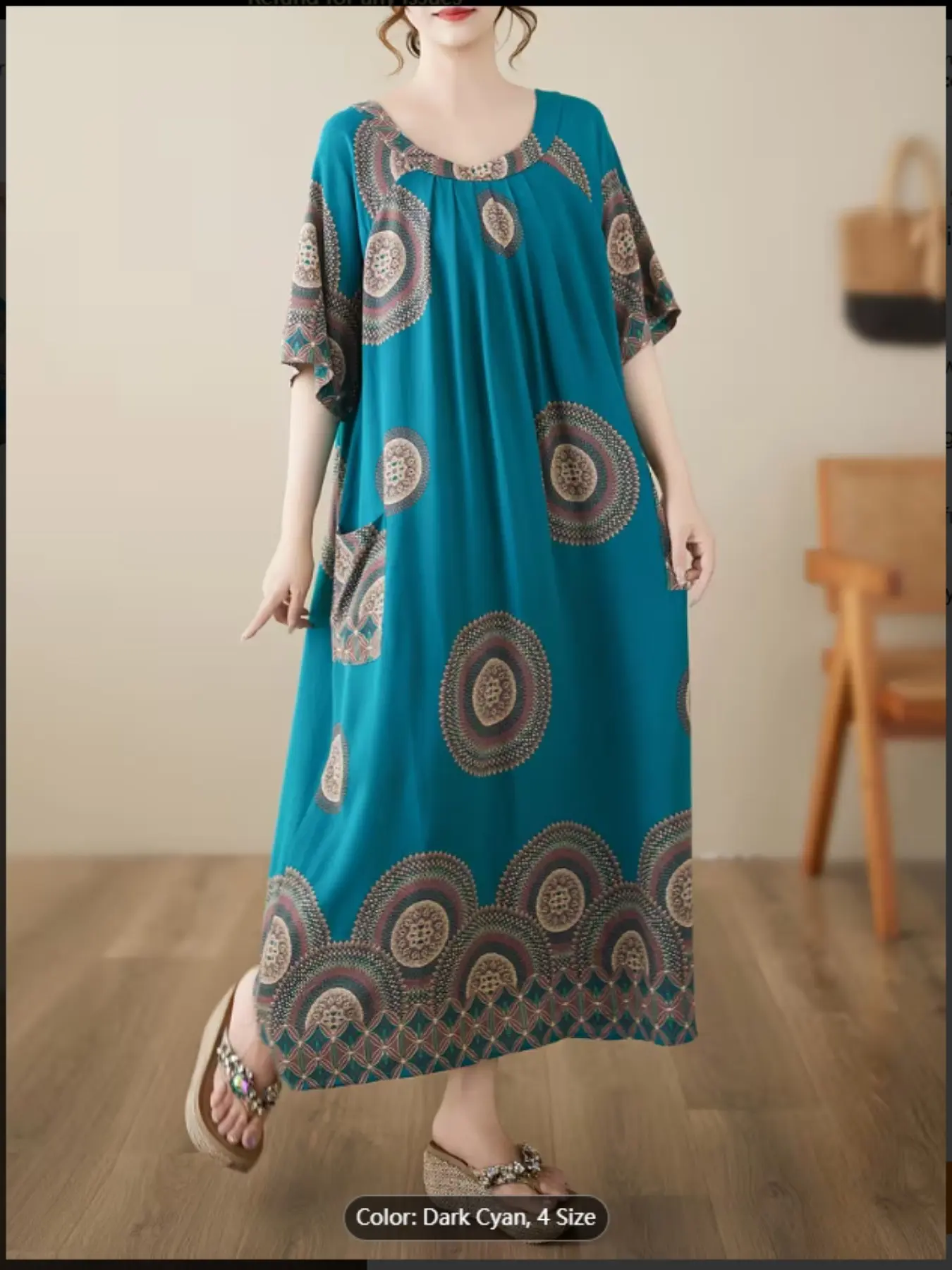 Plus-Size Oversized Floral Print Home Robe for Women, Lightweight Loose-Fitting Round-Neck Chic Elegant Design, Perfect for Spring & Summer, Comfortable Short-Sleeve Style