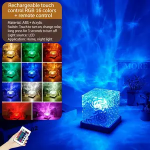【16 Color Gradient Water Wave Projection Light with Remote Control】USB Charging - Crystal Night Light Suitable for Bedroom, Office, Bar, Party, Game Room and Restaurant Decor Atmospheres Light