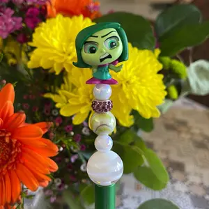 Personalized Pluma with Green Pixie and Colorful Beads Unique Design for Custom Stationery