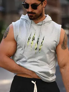 Men's Regular Fit Cartoon Print Hooded Tank Top, Casual Sleeveless Hoodie Vest for Summer, Fashion Men's Clothes for Daily Wear, Sweatshirts