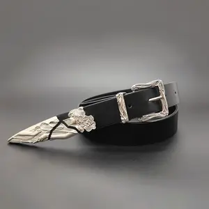 Men'SStylishBlackFauxLeatherBeltWithFloralMetalBuckle-VintageWesternDesign,PerfectForJeans,UniqueAndDurable,CasualAttire|VintageWesternStyle|DurableFauxLeatherBelt