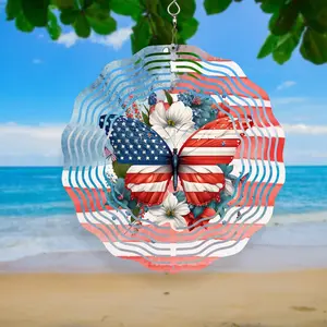 Patriotic USA Flag Butterfly Wind Spinner 8inch Double-Sided Sublimation Art for Indoor & Outdoor Use UV Resistant Coating Easy Setup with Hook