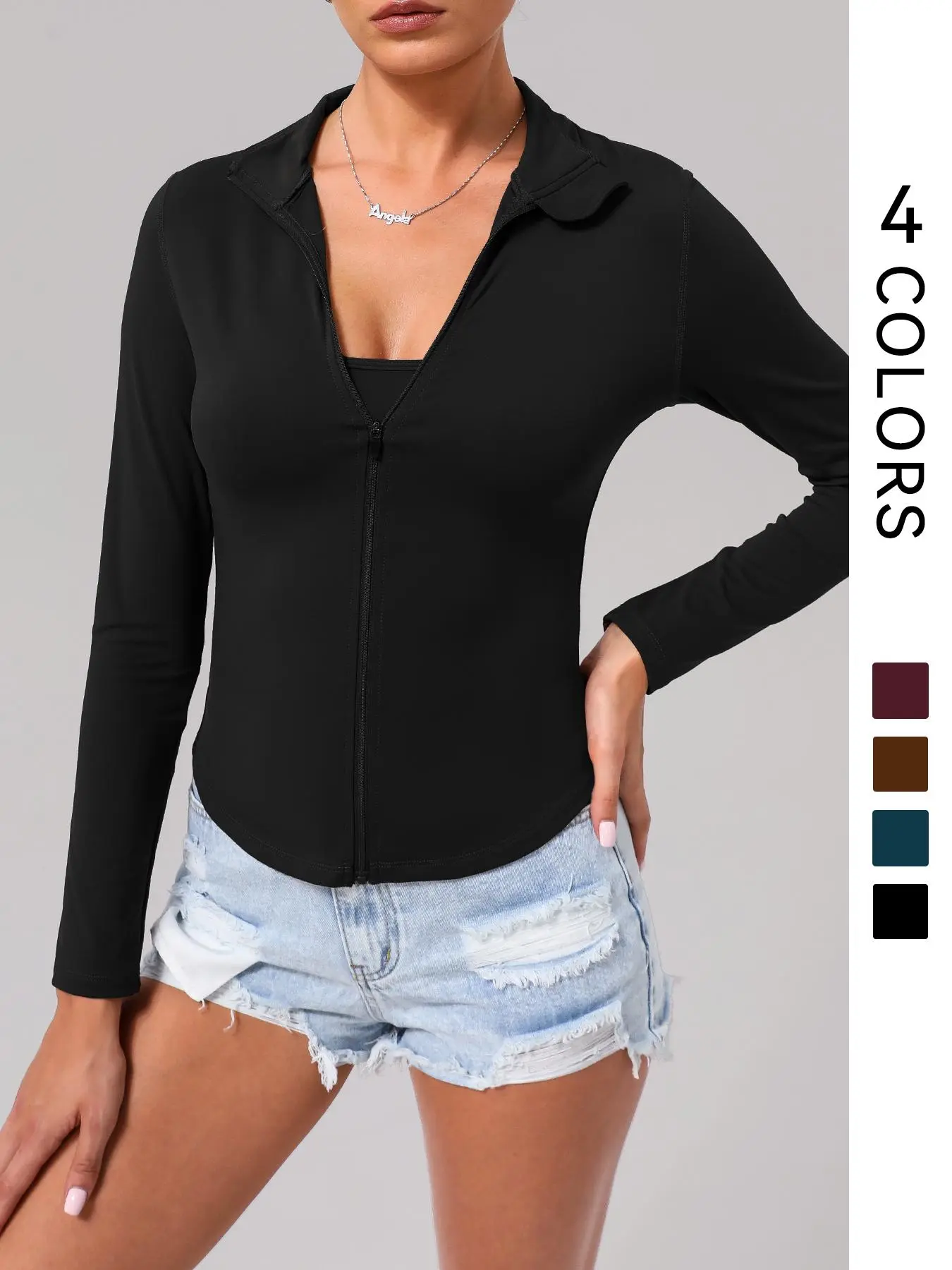 Women's Solid Zip Up Basic Sports Jacket, Casual Long Sleeve Outerwear for Fitness Running Outdoor Sports, Ladies Sportswear for All Seasons, Womenswear, Athletic Jacket
