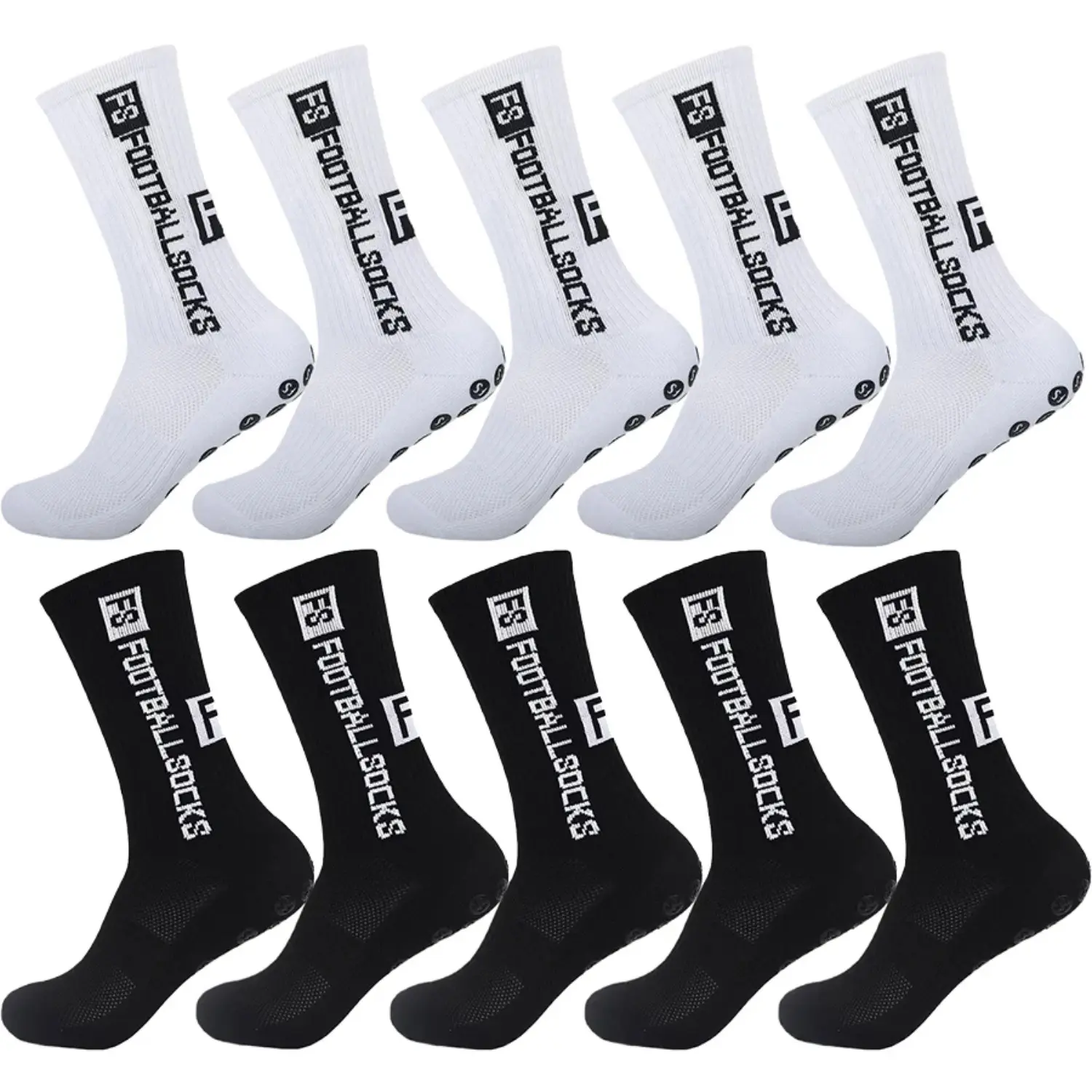 Women's Plain Knee-High Athletic Grip Socks - 5/10 Pairs, Elastic Edge, Shock Absorption, Antislip, for Activewear, Hiking
