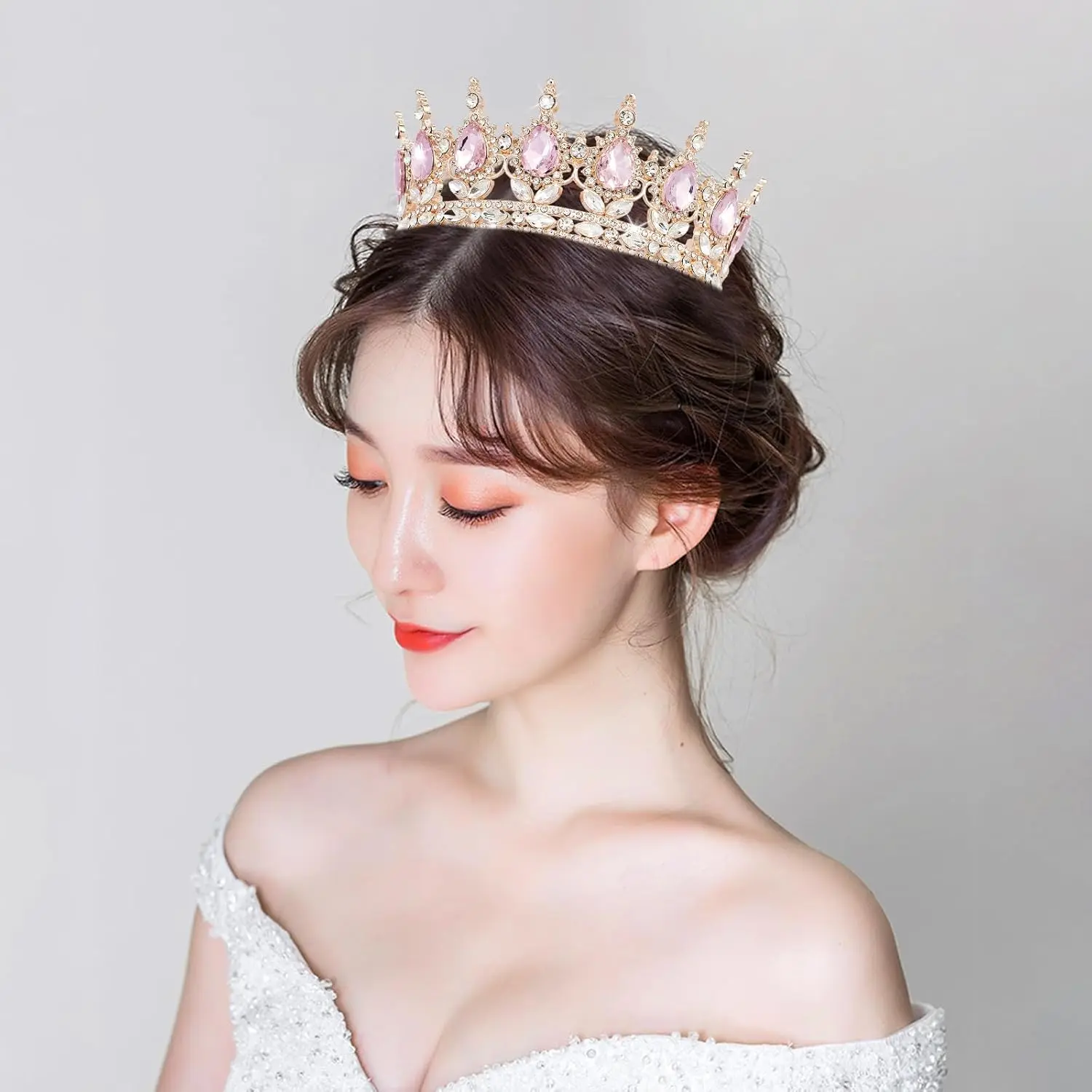 Rhinestone Crown Bride Bridal Wedding Birthday Party for Women Tocess Princess Gold Tiara for Women - Crystal Rhinestone  main image 4