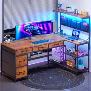 Sedeta 47-in Modern L-Shape Corner Gamer Desk - 120x45cm Shaped Computer Table, Rustic Office Furniture, Sturdy Base, Drawers, LED Lighting, Gaming Organization Solution, Shaped Desk Sedeta 47-in Modern L-Shape Corner Gamer Desk - 120x45cm Shaped Computer Table, Rustic Office Furniture, Sturdy Base, Drawers, LED Lighting, Gaming Organization Solution, Shaped Desk