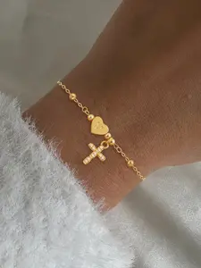 Women's Stainless Steel Bracelet, Cross Initial Heart Pendant Design, Simple Fashion Accessory for All Seasons