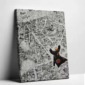Epic Naruto Pain 'Shinra Tensei' Manga Wall Art – Relive the Iconic Konoha Destruction Scene!